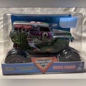 Monster Jam Grave Digger Monster Truck w/ Green Base Spin Master True Metal